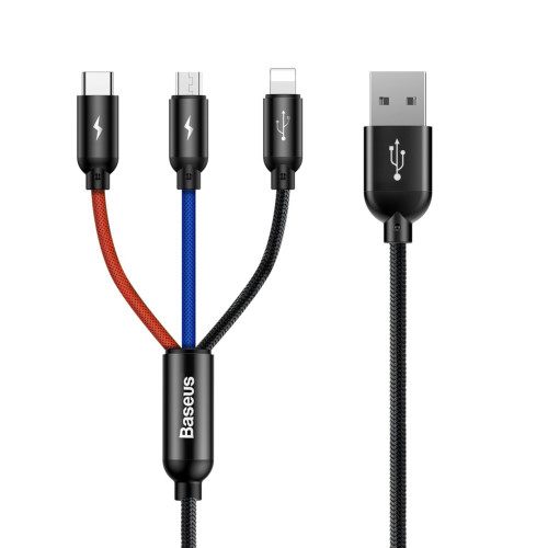 Baseus Three Primary Colors 3-In-1 Cable Usb For M+L+T 3.5A 1.2M Black