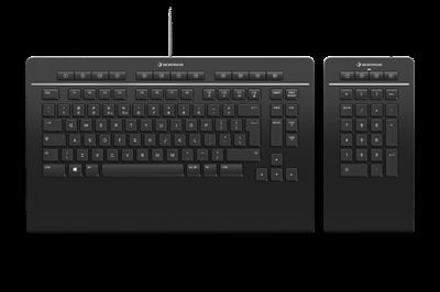 3Dconnexion 3DX-700092 3Dconnexion Keyboard Pro with Numpad. Formato del teclado: Completo (100%). Estilo de teclado: Derecho. Tecnología de conectividad: Inalámbrico y alámbrico, Interfaz del dispositivo: USB + RF Wireless + Bluetooth, Interruptor del teclado: Switch de tecla de tijera, Diseño de teclado: QWERTY. Descansa muñecas. Uso recomendado: Oficina. Color del producto: Negro