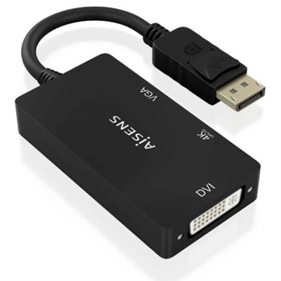 Aisens A125-0861 Aisens - Conversor Displayport V1.2 A Vga/Dvi/Hdmi Dp 1.2/M-Vga/H-Dvi/H-Hdmi/H 4K Negro 15Cm