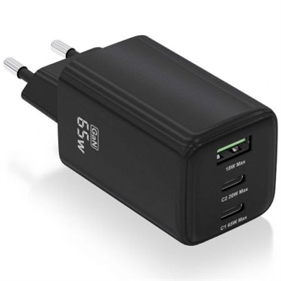 Aisens ASCH-65W3P042-BK Aisens - Cargador Gan 65W 2Xusb-C Pd3.0 Qc4.0 1Xusb-A Qc3.0 Negro
