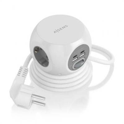 Aisens ASPS-2A2C04-W Aisens - Regleta De Enchufes Sobremesa Multifuncion Con 3 Tomas + 2Xusb-C 2Xusb-A 1.4M Blanco
