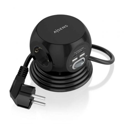 Aisens ASPS-2A2C05-BK Aisens - Regleta De Enchufes Sobremesa Multifuncion Con 3 Tomas + 2Xusb-C 2Xusb-A 1.4M Negro