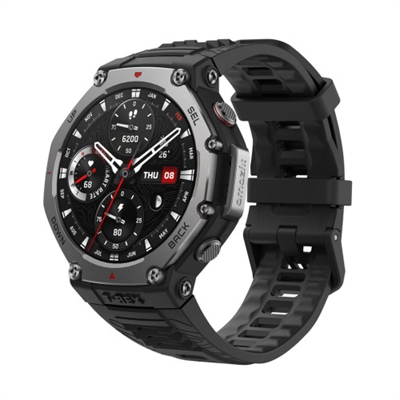 Amazfit W2323GL1N Amazfit T-Rex 3. Diagonal de la pantalla: 3,81 cm (1.5), Tecnología de visualización: AMOLED, Resolución de la pantalla: 480 x 480 Pixeles, Pantalla táctil. Wifi. GPS (satélite). Capacidad de batería: 700 mAh. Peso: 68,3 g. Humedad: resistente al agua hasta: 100 m, Material de la banda: Silicona, Color de banda: Negro, Tamaño de banda: Talla única. Sistema operativo instalado: Zepp OS