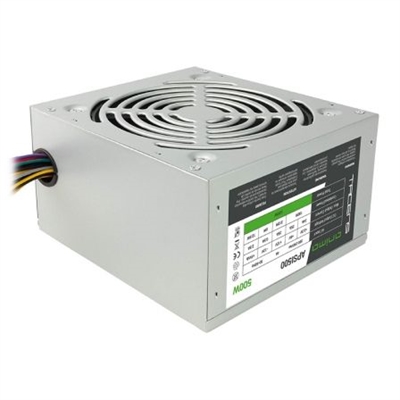 Anima APSI500 Tacens APSI500. Potencia total: 500 W, Voltaje de entrada AC: 200 - 240 V, Frecuencia de entrada AC: 50 - 60 Hz. Alimentador de energía para tarjeta madre: 20+4 pin ATX. Utilizar con: PC, Factor de forma de fuente de alimentación (PSU): ATX, Nivel de ruido: 14 dB. Color del producto: Metálico, Tipo de enfriamiento: Activo, Diámetro de ventilador: 12 cm. Ancho: 150 mm, Profundidad: 140 mm, Altura: 85 mm