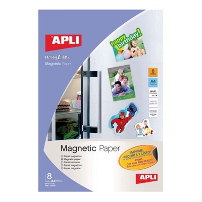 Apli 10245 Papel Magnetico En A4 De 650 G/M². Apto Para Impresoras Inkjet. Cada Pack Contiene 8 Hojas. Crea Tus Imanes Personalizados De Forma Sencilla.