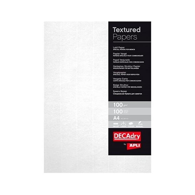 Apli 12368 Papel Verjurado De Alta Calidad De 100 G. Formato A4. Apto Para Uso En Impresoras Inkjet Laser Fotocopiadoras O Escritura Manual. Color Blanco. Cada Pack Contiene 100 Hojas.