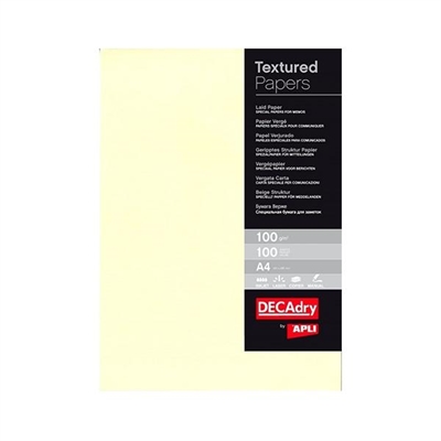 Apli 12369 Papel Verjurado De Alta Calidad De 100 G. Formato A4. Apto Para Uso En Impresoras Inkjet Laser Fotocopiadoras O Escritura Manual. Color Crema. Cada Pack Contiene 100 Hojas.