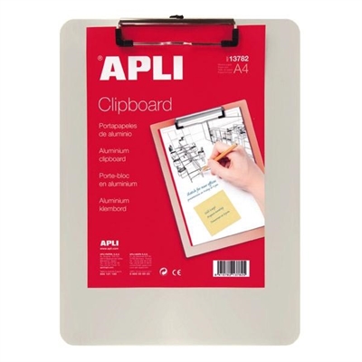 Apli 13782 Portapapeles De Aluminio Color Plata De Medidas 23 X 32 Cm. Apto Para Papeles De Tama?O A4 Y Folio. Incluye Clip En La Parte Superior Que Ayuda A Mantener Firme El Papel Para Una Mejor Escritura. Tablero Resistente A Ara?Azos Y De Gran Durabilidad.