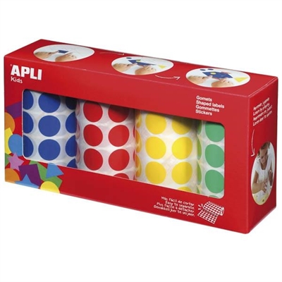 Apli 13793 Gomets Redondos De Tamaño Ø 20 Mm En Colores Surtidos Con Adhesivo Permanente. Hojas Microperforadas Faciles De Separar. Cada Rollo Contiene Un Total De 1770 Gomets. El Pack Contiene 4 Rollos.