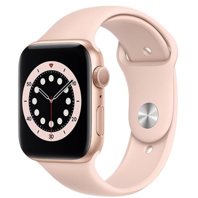Apple M00E3TY/A Apple Watch Series 6 (GPS) - 44 mm - aluminio dorado - reloj inteligente con pulsera deportiva - fluoroelastómero - arena rosa - tamaño de la banda: S/M/L - 32 GB - Wi-Fi, Bluetooth - 36.5 g