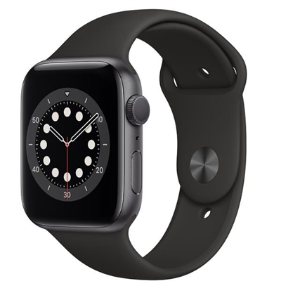 Apple M00H3TY/A Apple Watch Series 6 (GPS) - 44 mm - aluminio gris espacial - reloj inteligente con pulsera deportiva - fluoroelastómero - negro - tamaño de la banda: S/M/L - 32 GB - Wi-Fi, Bluetooth - 36.5 g