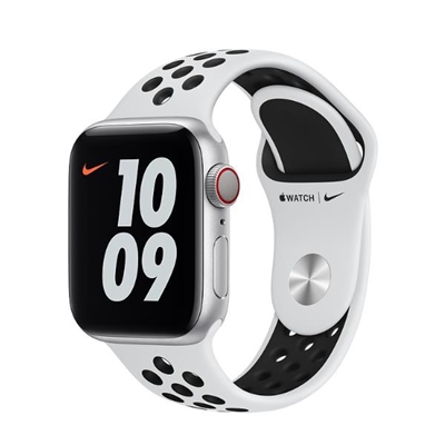 Apple M07C3TY/A Apple Watch Nike Series 6 (GPS + Cellular) - 40 mm - aluminio plateado - reloj inteligente con pulsera deportiva Nike - fluoroelastómero - platino puro/negro - tamaño de la banda: S/M/L - 32 GB - Wi-Fi, Bluetooth - 4G - 30.5 g