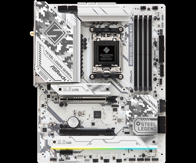 Asrock 90-MXBN90-A0UAYZ Asrock B650 Steel Legend WiFi. Fabricante de procesador: AMD, Socket de procesador: Zócalo AM5, Procesador compatible: AMD Ryzen™ 5, AMD Ryzen™ 7, AMD Ryzen 9 7th Gen. tipos de memoria compatibles: DDR5-SDRAM, Memoria interna máxima: 192 GB, Tipo de ranuras de memoria: DIMM. Interfaces de disco de almacenamiento soportados: M.2, SATA III, Tipos de unidades de almacenamiento admitidas: HDD & SSD, Niveles RAID: 0, 1, 10. Graphics chipset: AMD. Tipo de interfaz ethernet: 2.5 Gigabit Ethernet, Controlador LAN: Dragon RTL8125BG, Estándar Wi-Fi: Wi-Fi 6E (802.11ax)