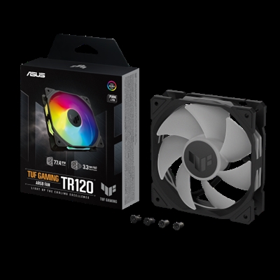 Asustek 90DA0090-B09000 ASUS TUF Gaming TR120 ARGB Fan - Single Pack. Tipo: Ventilador, Diámetro de ventilador: 12 cm, Tipo de soporte: Hidráulico. Color del producto: Negro