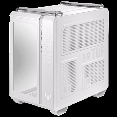 Asustek 90DC0093-B19000 ASUS TUF Gaming GT502 PLUS. Factor de forma: Midi Tower, Tipo: PC, Color del producto: Blanco. Diámetro de ventiladores traseros soportados: 120 mm, Diámetros de ventiladores superiores soportados: 120,140 mm, Tamaños compatibles con el radiador trasero: 120 mm. Tamaños de disco duro soportados: 2.5,3.5. Ancho: 285 mm, Profundidad: 446 mm, Altura: 450 mm