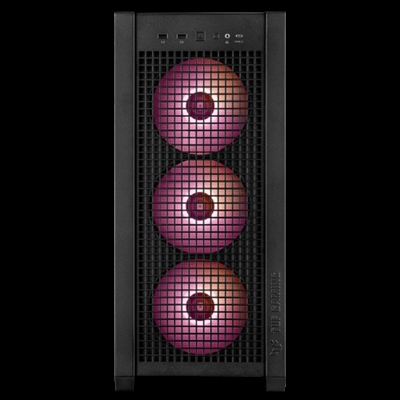 Asustek 90DC00I0-B19000 ASUS TUF Gaming GT302 ARGB. Factor de forma: Midi Tower, Tipo: PC, Color del producto: Negro. Ventiladores frontales instalados: 3x 140 mm, Diámetro de ventiladores frontales soportados: 140 mm, Ventiladores traseros instalados: 1x 140 mm. Tamaños de disco duro soportados: 2.5,3.5. Ancho: 235 mm, Profundidad: 485 mm, Altura: 520 mm. Ancho del paquete: 592 mm, Profundidad del paquete: 309 mm, Altura del paquete: 598 mm