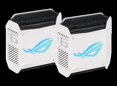 Asustek 90IG07F0-MU9A40 ASUS ROG Rapture GT6 (W-2-PK). Color del producto: Blanco, Tipo de antena: Interno, Tipo de producto: Enrutador de malla. Banda Wi-Fi: Tribanda (2,4 GHz/5 GHz/5 GHz), Estándar Wi-Fi: Wi-Fi 6 (802.11ax), Wi-Fi estándares: 802.11a, 802.11b, 802.11g, Wi-Fi 4 (802.11n), Wi-Fi 5 (802.11ac), Wi-Fi 6 (802.11ax). Frecuencia del procesador: 1,7 GHz, Memoria interna: 512 MB, Memoria Flash: 256 MB. Voltaje de entrada de adaptador AC: 110 - 240 V, Frecuencia de adaptador AC: 50 - 60 Hz, Voltaje de salida de adaptador AC: 19 V. Peso: 880 g