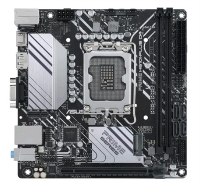 Asustek 90MB1B20-M0EAYC ASUS PRIME H610I-PLUS D4-CSM. Fabricante de procesador: Intel, Socket de procesador: LGA 1700, Procesador compatible: Intel® Celeron®, Intel® Core™ i3, Intel® Core™ i5, Intel® Core™ i7, Intel® Core™ i9, Intel® Pentium®. tipos de memoria compatibles: DDR4-SDRAM, Memoria interna máxima: 64 GB, Tipo de ranuras de memoria: DIMM. Interfaces de disco de almacenamiento soportados: M.2, SATA III, Tipos de unidades de almacenamiento admitidas: HDD & SSD. Tipo de interfaz ethernet: Gigabit Ethernet. Componente para: PC, Factor de forma: mini ITX, Familia del chipset: Intel