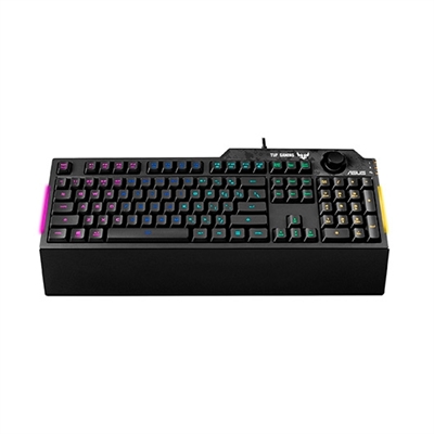 Asustek 90MP01X0-BKSA00 El Asus TUF Gamig K1 es un teclado gaming con iluminación RGB a un precio muy económico con el que podrás jugar a tus videojuegos favoritos con una respuesta rápida, silenciosa y cómoda. Este teclado dispone de un control de volumen dedica y un reposamuñecas ergonómico que se puede desmontar. Finalmente, mencionar que tiene teclas programables y grabación de macros.