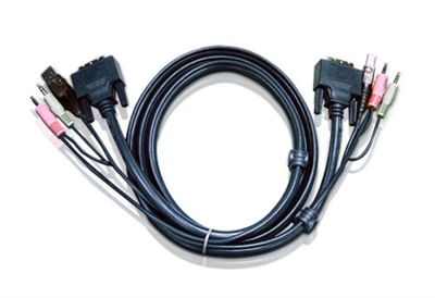 Aten 2L-7D03UI Aten Cable KVM DVI-I single link USB de 3 m. Longitud de cable: 3 m, Tipo de puerto de vídeo: DVI-I, Color del producto: Negro. Peso: 415 g, Peso del paquete: 415 g. Peso neto de caja: 10,4 kg, Ancho de la caja principal: 34 cm, Longitud de la caja: 45 cm