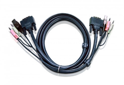 Aten 2L-7D05U Aten Cable KVM DVI-D single link USB de 5 m. Longitud de cable: 5 m, Tipo de puerto de vídeo: DVI-D, Color del producto: Negro. Peso: 553 g, Ancho del paquete: 254 mm, Profundidad del paquete: 228,6 mm. Peso neto de caja: 11,1 kg, Ancho de la caja principal: 33 cm, Longitud de la caja: 45 cm. Conector: 2 x DVI-D, 2 x USB A, 4 x Audio, 2 x Mic, Dimensionaes de caja de cartón (Ancho x Profundidad x Altura): 440 x 410 x 200 mm