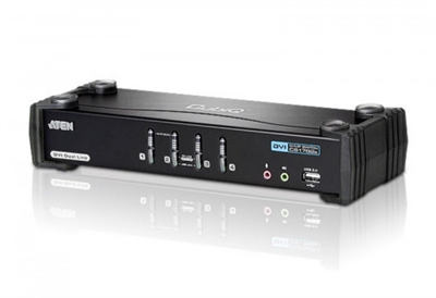 Aten CS1784A-AT-G Características- Conmutador KVMP DVI de 4 puertos con sonido Surround 2.1 y conectividad USB 2.0- Una consola USB controla cuatro computadoras y dos dispositivos USB adicionales- Concentrador USB 2.0 de 2 puertos incorporado, totalmente compatible con las especificaciones USB 2.0- Respuesta de graves integral con un sonido excepcional en los sistemas Surround 2.1- Selección de la computadora a través de conmutadores situados en el panel frontal, de teclas de acceso directo y mouse- Compatibilidad multiplataforma - Windows, Linux, Mac y Sun*- Conmutación independiente entre control KVM, concentrador USB y señales de audio- Admite monitores DVI digitales y analógicos – totalmente compatible con el estándar DVI- Calidad gráfica superior: 1920 x 1200 a 60 Hz (Single Link); 2560 x 1600 a 60 Hz (Dual Link)- nVidia 3D Vision Ready: Funciona con las pantallas LCD avanzadas de 120 Hz en conjunto con lentes de obturación para crear efectos tridimensionales a resoluciones de hasta 1920 x 1080- HDCP compatible- Video DynaSync™ - esta tecnología exclusiva de ATEN elimina los problemas que pueden surgir con las pantallas al iniciar los equipos y optimiza la resolución a la hora de conmutar los puertos- Función de detección de dispositivos encendidos - en el momento que una de las computadoras conectadas se apague, el conmutador automáticamente pasará a la siguiente computadora encendida- La función de omisión/emulación del puerto de consola para ratón admite la mayoría de los controladores de ratón y los ratones multifunción- La función de emulación/omisión del puerto de consola para teclado admite la mayoría de los teclados para juegos y multimedia- Emulación de teclado completa para un encendido e inicio de la computadora sin mensajes de error- Admite y emula teclados Sun/Macintosh*- Distribución de teclado multilingüe – admite teclados en inglés, japonés y francés- Conmutación automática para monitorizar todas las computadoras- Firmware actualizable* Combinaciones de teclado para PC que emulan teclados Macintosh/SunLos teclados Macintosh/Sun solamente funcionan con sus computadoras nativasContenido del Embalaje- 1 conmutador KVMP™ de doble conexión con interfaces USB y DVI CS1784A- 4 juegos de cables KVM DVI-D personalizados- 1 adaptador de alimentación- 1 Guía de Usuario