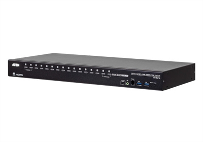 Aten CS18216-AT-G El switch KVM HDMI 4K USB 3.0 de 16 puertos CS18216 de ATEN permite acceder y controlar eficazmente hasta 16 ordenadores mediante HDMI desde un único teclado o ratón USB o una consola de monitorización con puerto HDMI. El CS18216 admite una alta calidad de vídeo de hasta DCI 4K (4096 x 2160 a 60 Hz) y muestra imágenes nítidas.1x switch KVM HDMI 4K USB 3.0 de 16 puertos CS18216 con kit para montaje en rack2x cable HDMI2x cable USB 3.02x cable de audio1x cable de actualización de firmware1x juego de patas (4 unidades)1x adaptador de corriente1x manual de instrucciones