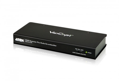 Aten VC880-AT-G Características- Repite la señal HDMI de entrada a distancias de hasta 15 m- Separa el sonido de la señal HDMI y lo ofrece como fuente de audio adicional- Permite la salida de audio digital vía cable óptico o coaxial y la salida de audio analógica en estéreo*- HDMI y HDCP compatible- Calidad gráfica superior – hasta 1920 x 1080 (1080p)- Firmware actualizable- Selección de canales de audio de salida en CH2/CH5.1/Automático- HDMI (3D)- Interruptor para activar/desactivar la salida de audio HDMI- Posibilidad de expansión en margarita de tres niveles – permite la salida de audio en tres niveles para un canal HDMI a distancias de hasta 45 mContenido del Embalaje- 1 repetidor HDMI con separación de señal de audio VC880- 1 adaptador de alimentación- 1 manual del usuario