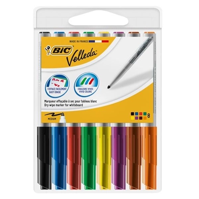 Bic 505462 Estuche 8 Marcadores De Colores Surtidos Para Pizarra Blanca. Marcadores Pizarra Blanca Con Tinta Base De Acetona. Punta Bloqueada Y Resistente A La Presion. Borrado Optimo. Punta Conica. Trazo 14Mm.