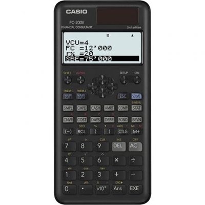 Casio FC-200V-2 Calculadora Financiera Con Funciones Adicionales Como Ci¿½Lculo De Bonos Y De Depreciacii¿½N Ci¿½Lculo Del Punto De Equilibrio Y Doble Alimentacii¿½N. Tecla De Acceso Directo Pantalla De 4 Li¿½Neas. Matriz De Puntos 10+2 Digitos Teclas De Plastico. Alimentacii¿½N Mediante Pila Aaa Y Panel Solar.