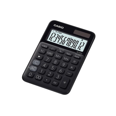 Casio MS-20UC-BK Calculadora De Sobremesa Con Pantalla Extragrande (Hasta 12 Digitos). El Teclado Incluye Tecla De Correccion Teclas De Memoria Y Tecla De Retroceso. Las Funciones Que Permite Hacer Esta Calculadora Son: Cambio De Signo Calculo De Tiempo (Hms) Calculo De Impuestos Raiz Cuadrada Calculo De Margenes Y Calculo De Porcentajes. Alimentacion Solar Y Con Pilas. Fabricada En Plastico Negro. Medidas: 1495 X 105 X 23 Mm.
