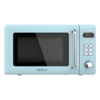 Cecotec 01711 Cecotec ProClean 3110 Retro Blue. Tipo de instalación: Encimera, Tipo de producto: Microondas con grill, Capacidad interior: 20 L, Potencia del microondas: 700 W, Pantalla incorporada, Tipo de control: Botones, Giratorio, Color del producto: Azul