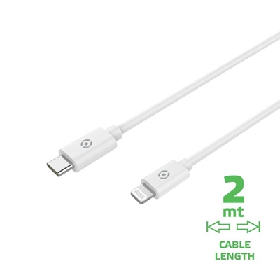 Celly USBLIGHTC2MWH Cable Tipo C A Lightning 2M Blanco - Material: Pvc; Color Principal: Blanco; Tipo De Conector 1: Usb-C; Tipo De Conector 2: Lightning; Output Soportado: 60 W; Longitud De Cable: 2 M