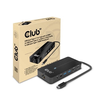 Club3d CSV-1595 HUB USB 3.2 GEN1 CLUB3D TIPO-C 7 EN 1 2x HDMI, 2x USB-A, 1x RJ45, 1x Audio de 3.5 mm, 1x USB -C 100W