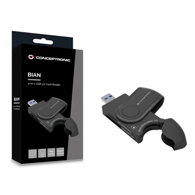 Conceptronic BIAN04B Conceptronic Bian04b 4-In-1 Usb 3.0 Card Reader Sd/Sdhc/Sdxc X 2 Micro Sd/T-Flash X 2 - Tipología: Externo; Color Primario: Negro; Interfaz: Usb 3.0; Sim Card: No; Smart Card: No; Compact Flash I: No; Memory Stick: No