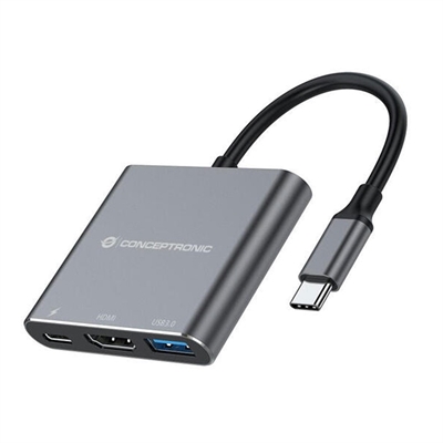 Conceptronic DONN18G Conceptronic Donn18g 3-In-1 Usb 3.2 Gen 1 Docking Station Hdmi Usb 3.0 100W Usb Pd - Tipo Conector Externo: Usb 3.0 Tipo C; Tipología Específica: Docking Station; Formato Conector Externo: Macho; Funcionalidad: Funciones Multiplas; Tipo Conector Interno: Hdmi / Usb; Formato Conector Interno: Conector; Color Primario: Gris