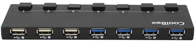 Coolbox COO-UPH356A Hub Coolbox Usb 7 Puertos (4 Usb3.0) - Número Puertos Usb: 7; Standard Usb: Usb 2.0 High Speed (480 Mbps) Type-A + Usb 3.2 Gen 1 Superspeed (5 Gbps) Type-A; Alimentación: Dc; Color Chasis: Negro