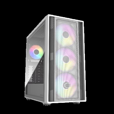 Cooler-Master MB600-WGNN-S00 Cooler Master MasterBox 600 White. Factor de forma: Escritorio, Tipo: PC, Color del producto: Blanco. Factores de forma de la fuente de alimentación compatibles: ATX. Ventiladores frontales instalados: 3x 140 mm, Diámetro de ventiladores frontales soportados: 120,140 mm, Ventiladores traseros instalados: 1x 120 mm. Tamaños de disco duro soportados: 2.5,3.5. Ancho: 230 mm, Profundidad: 474 mm, Altura: 481 mm