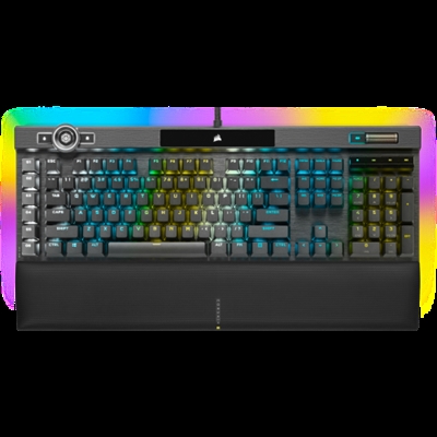 Corsair CH-912A01A-ES Corsair K100 RGB Optical-Mechanical Gaming. Formato del teclado: Full-size (100%). Estilo de teclado: Derecho. Interfaz del dispositivo: USB, Diseño de teclado: QWERTY, Teclado, cantidad de teclas: 110. Tipo de retroiluminación: LED RGB. Uso recomendado: Juego. Color del producto: Negro
