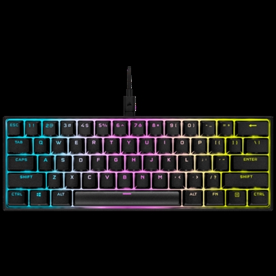 Corsair CH-9194010-ES Corsair K65 RGB MINI 60% Mechanical Gaming. Formato del teclado: 60%. Estilo de teclado: Derecho. Interfaz del dispositivo: USB, Diseño de teclado: QWERTY, Teclado, cantidad de teclas: 61. Tipo de retroiluminación: LED RGB. Uso recomendado: Juego. Color del producto: Negro