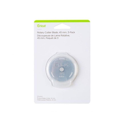 Cricut 2005023 Recambios para el Cúter rotatorio de Cricut de primera calidad con el que realizarás cortes nítidos y perfectos en una amplia variedad de materiales. Cuchilla de acero de alta calidad capaz de cortar múltiples capas de tela a la vez. Disponible en dos medidas: 45 mm (incluye 3 cuchillas). 60 mm (incluye 2 cuchillas). Sistema de protección para evitar cortes cuando no se esté utilizando.