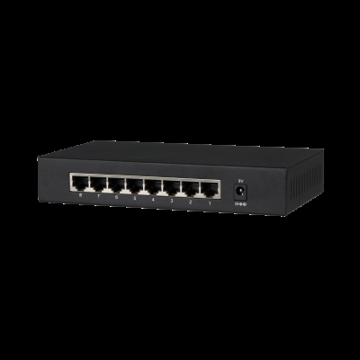 Dahua 1.0.01.20.10278 Dahua Technology PFS3008-8GT. Tipo de interruptor: No administrado, Capa del interruptor: L2. Puertos tipo básico de conmutación RJ-45 Ethernet: Gigabit Ethernet (10/100/1000), Cantidad de puertos básicos de conmutación RJ-45 Ethernet: 8. Tabla de direcciones MAC: 4000 entradas, Capacidad de conmutación: 16 Gbit/s. Estándares de red: IEEE 802.3, IEEE 802.3ab, IEEE 802.3u. Voltaje de entrada DC: 9 V