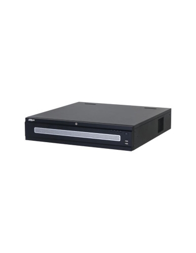 Dahua 1.0.01.23.14803-0004 NVR IP Dahua de 128 canales. Smart H.265+. 1280Mbps de entrada (640Mbps con AI activada). 4 HDMI (HDMI3 a 8K) y 2 VGA. Protección perimetral, SMD Plus, reconocimiento/detección facial, ANPR. 1 entrada / 2 salidas de audio. 16 entradas / 8 salidas de alarma. Capacidad de 8 HDD SATA. 2 RJ45 de 2,5 Gigabit, Onvif. 2 USB 2.0, 2 USB 3.0, 1 RS485, 1 RS232. 220V CA