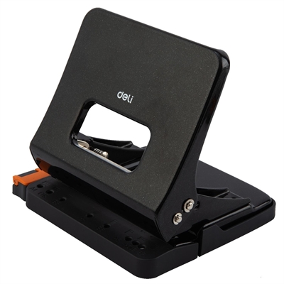 Deli E0142 Taladro Effortless Deli. Tiene 2 Punzones Con Diametro De 6 Mm Y Su Capacidad De Perforacii¿½N Es De 25 Hojas. Incorpora Una Regleta De Papel. Color Negro.