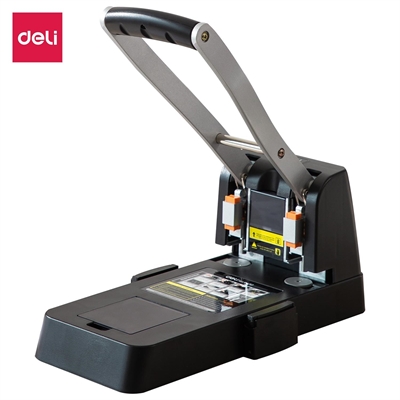 Deli E0150 Taladro De Gruesos Heavy Duty Deli. Tiene 2 Punzones Con Diametro De 6 Mm Y Su Capacidad De Perforacii¿½N Es De 150 Hojas. Incorpora Una Regleta De Papel. Color Negro.