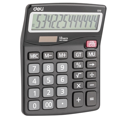 Deli E1210 Calculadora De Sombremesa E1210 Deli De 12 Digitos. Alimentacii¿½N Solar/Pilas Y Pantalla Grande. Cuenta Con 3 Teclas De Memoria Tecla De Retroceso Y Funcii¿½Nes Bi¿½Sicas. Medidas: 160 X 122 X 36 Mm. Color Negro.