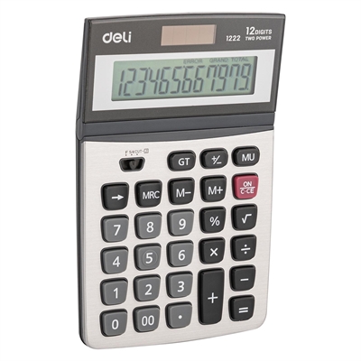 Deli E1222 Calculadora De Sobremesa E1222 Deli De 12 Digitos. Alimentacii¿½N Dual Solar/Pilas Y Pantalla Reclinable. Cuenta Con 3 Teclas De Memoria Tecla De Retroceso Tecla De Cambio De Signo Y Funciones Bi¿½Sicas. Medidas: 180 X 107 X 28 Mm. Color Gris.
