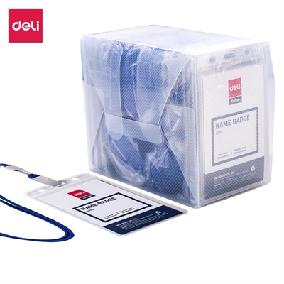 Deli E5757 Portanombre Con Cordon Deli. Fabricado En Pvc Blando Con Cordon Y Clip De Sujeccii¿½N Incluidos. Formato Vertical. Medidas 95 X 68 Mm. El Envase Contiene 50 Ud.