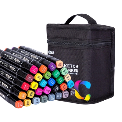 Deli E70806-30 Rotulador De Dibujo Color Emotion Deli. Doble Punta: Punta Redonda De 1 Mm De Trazo Para Dibujar Li¿½Neas Y Punta Biselada De 7 Mm Para Colorear I¿½Reas. Tinta A Base Alcohol De Secado Rapido. Fi¿½Cil De Mezclar Y Combinar Colores. Cada Envase Contiene 30 Colores Surtidos.