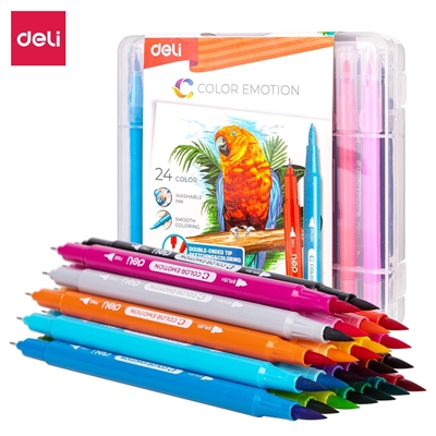 Deli EC151-24 Rotuladores Color Emotion Deli. Doble Punta (Pincel Flexible Y Punta Fina). Cada Envase Contiene 24 Colores Surtidos.